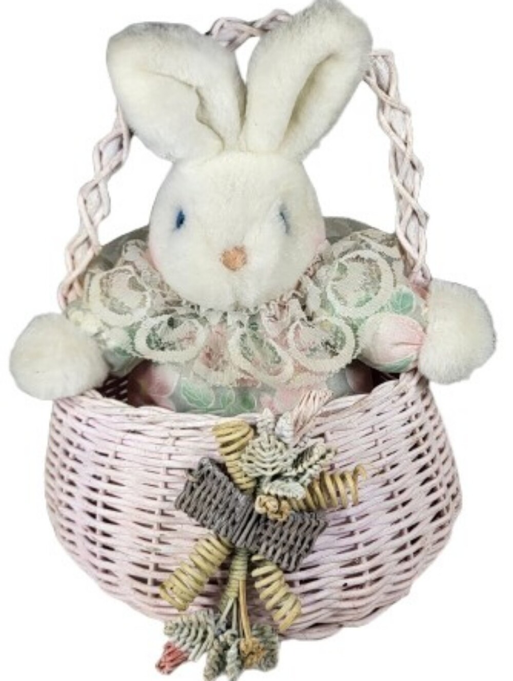 Soft Expressions Plush Bunny in Pink Wicker Basket 8.5"